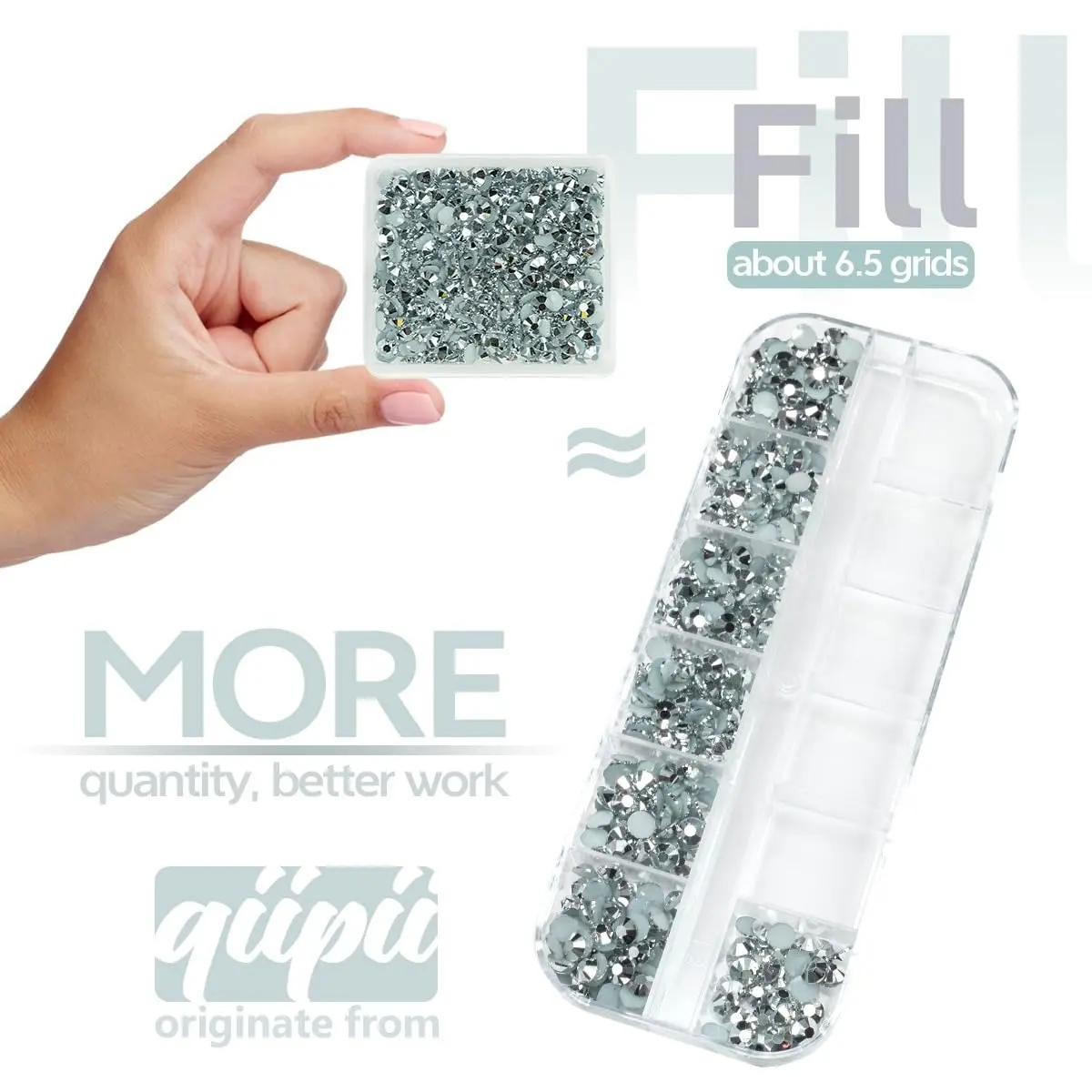 qiipii 3060PCS Silver Resin Rhinestones for Crafting 2mm 3mm 4mm 5mm 6mm | No-Hotfix Gems for Nails & DIY - view 3