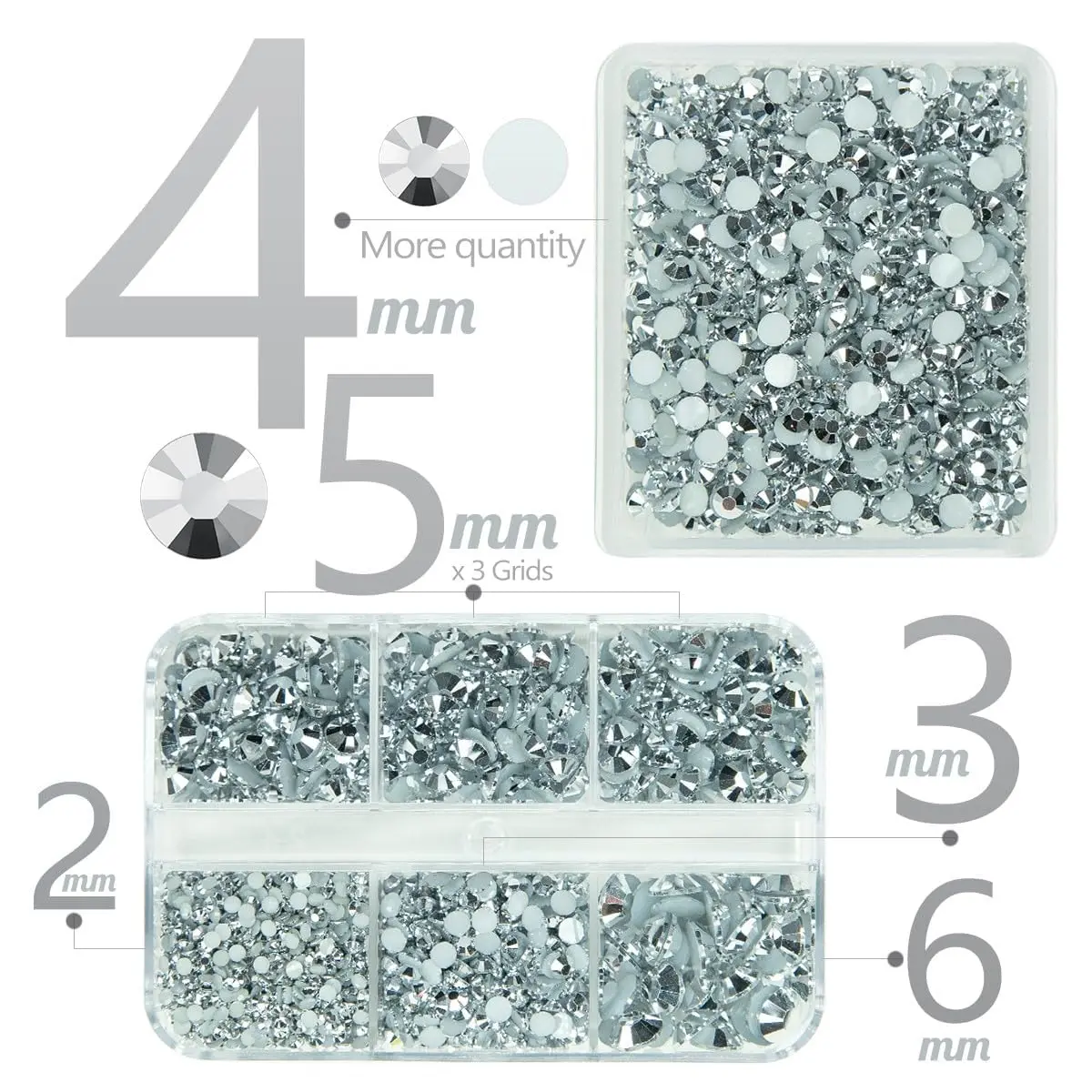 qiipii 3060PCS Silver Resin Rhinestones for Crafting 2mm 3mm 4mm 5mm 6mm | No-Hotfix Gems for Nails & DIY - view 4