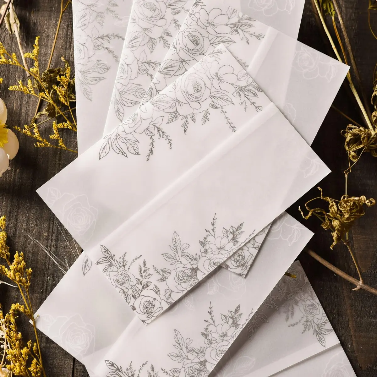 Puremigo 50 Pack Pre-Folded Vellum Jackets for 5x7 Invitations - Silver Rose - 115GSM Vellum Paper 5x7 Jackets - view 2
