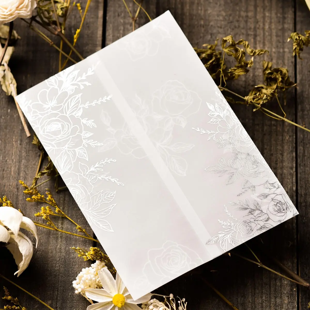 Puremigo 50 Pack Pre-Folded Vellum Jackets for 5x7 Invitations - Silver Rose - 115GSM Vellum Paper 5x7 Jackets - view 3