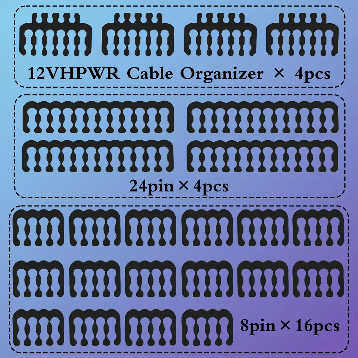 Sirlyr Black 24-PCS PSU Cable Combs Kit,24/12VHPWR/8Pin | Professional Cable Organizer for PC Builds - view 8