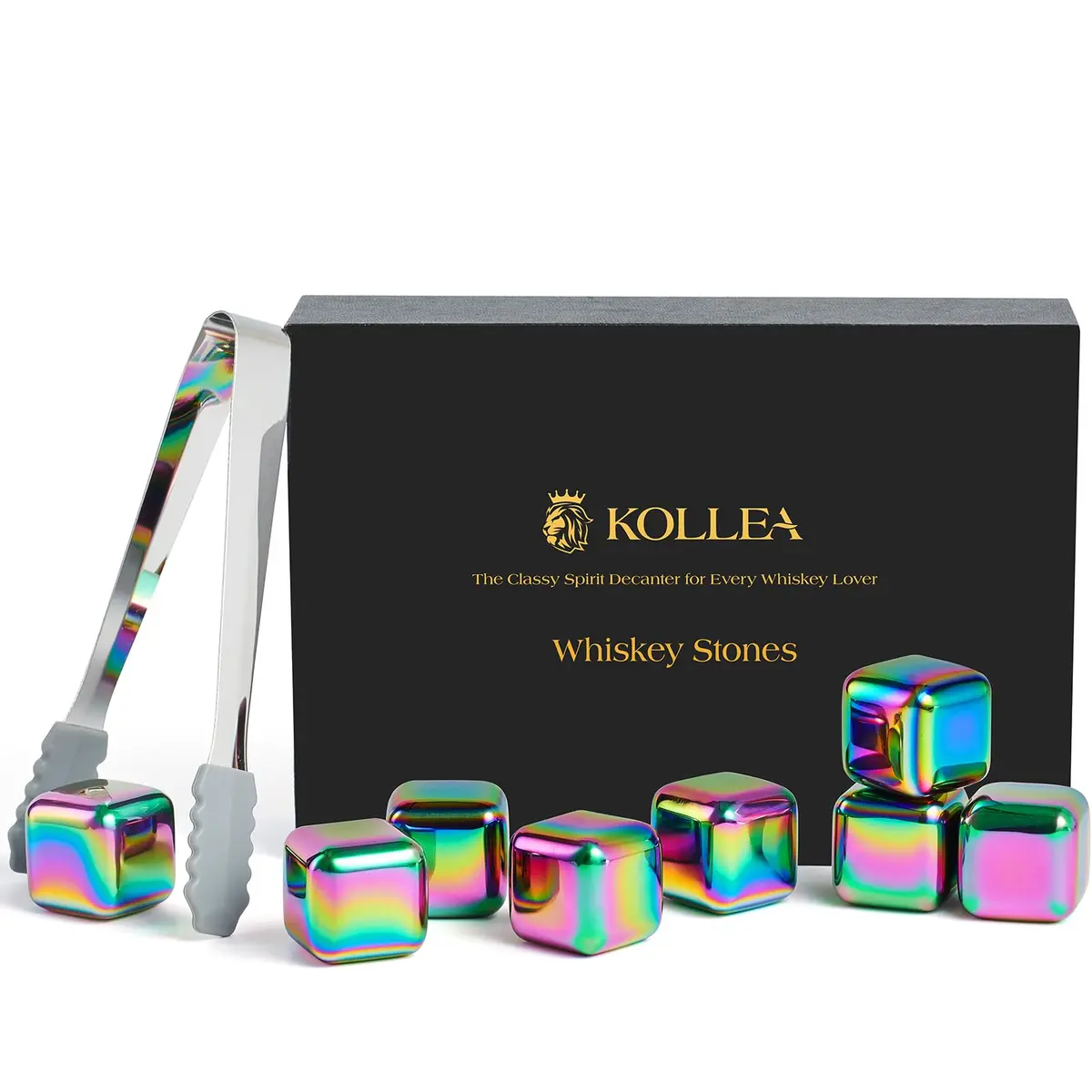 Kollea Whiskey Stones 8-Pack Stainless Steel Chilling Rocks Set, Multicolor | Reusable Ice Cubes for Drinks - main product image