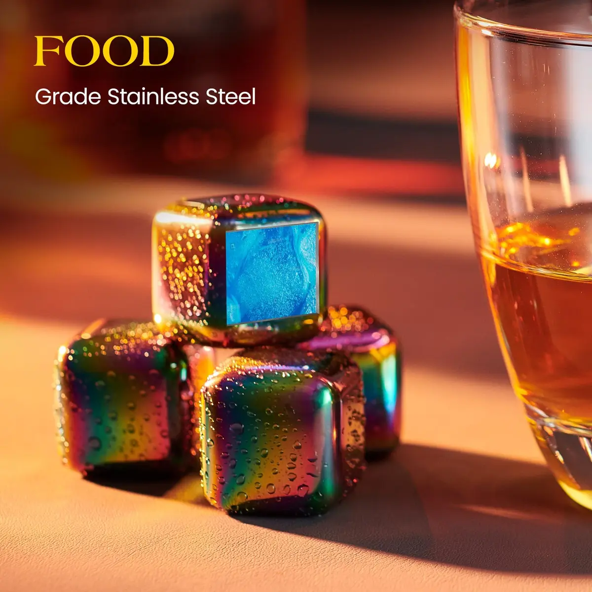 Kollea Whiskey Stones 8-Pack Stainless Steel Chilling Rocks Set, Multicolor | Reusable Ice Cubes for Drinks - view 5