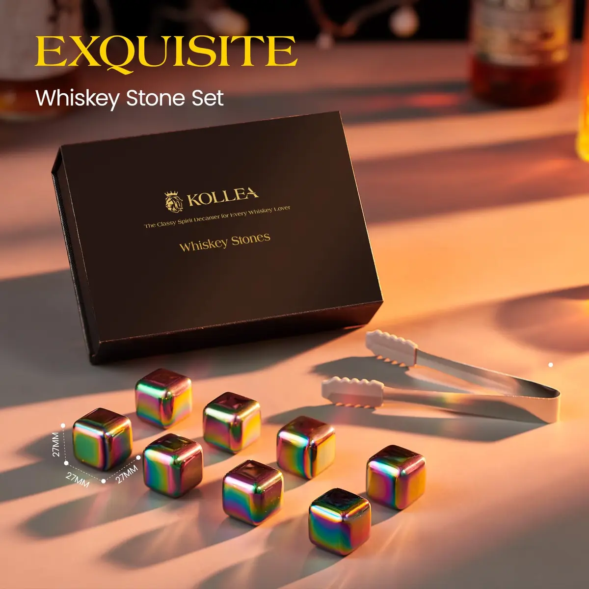 Kollea Whiskey Stones 8-Pack Stainless Steel Chilling Rocks Set, Multicolor | Reusable Ice Cubes for Drinks - view 3