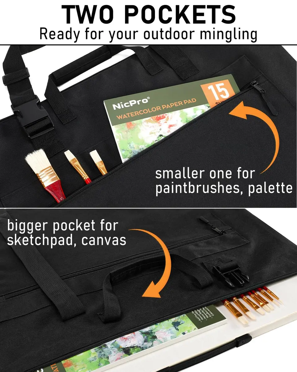 Nicpro Light Weight Art Portfolio Bag, 36x48” Waterproof Art Portfolio Case | Waterproof, Expandable, Lightweight - view 5