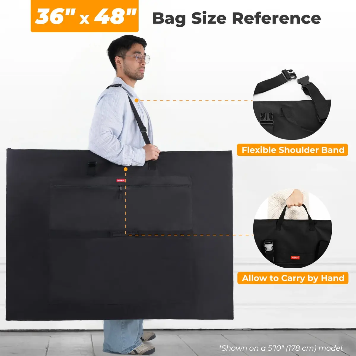 Nicpro Light Weight Art Portfolio Bag, 36x48” Waterproof Art Portfolio Case | Waterproof, Expandable, Lightweight - view 2