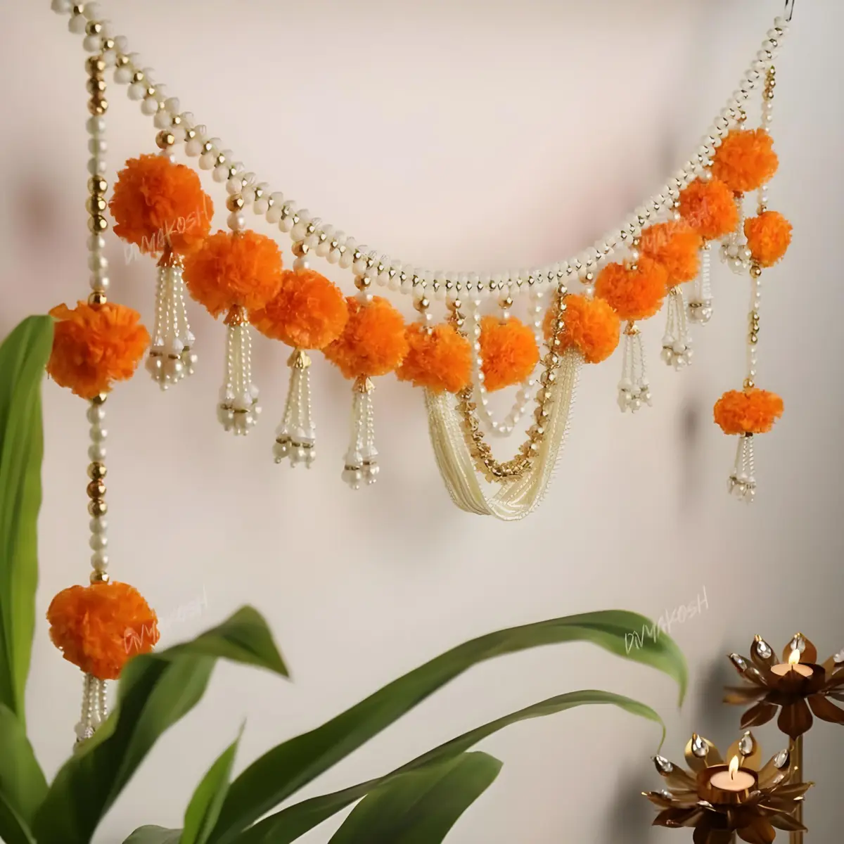 Divyakosh Handmade Marigold Flower with Moti Toran, Bandarwal Door Hanging 94 cm (37 Inch) | Festive Indian Home Decor - main product image