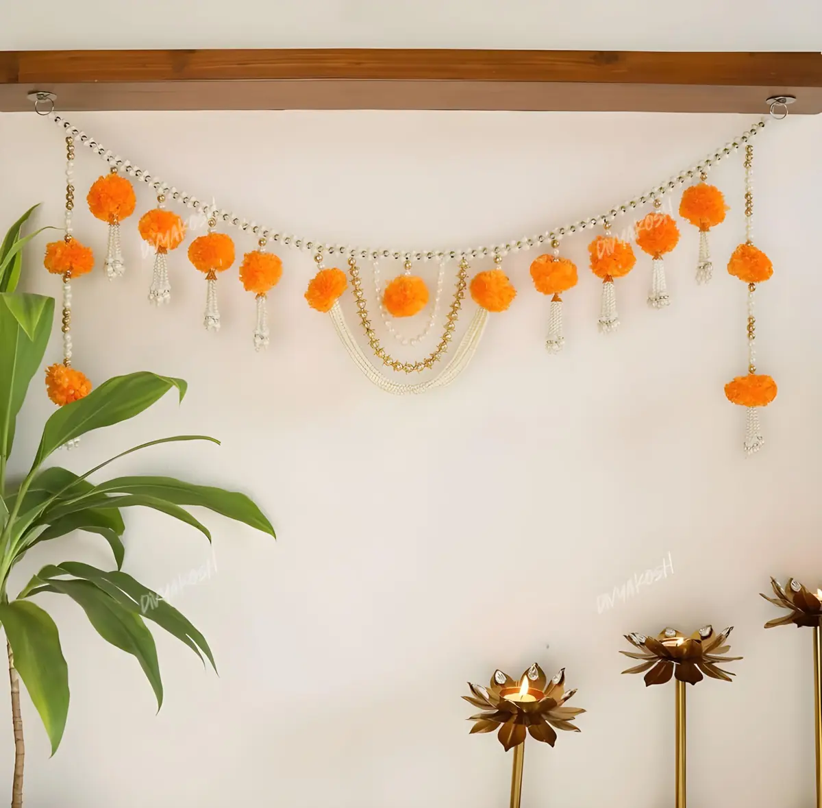 Divyakosh Handmade Marigold Flower with Moti Toran, Bandarwal Door Hanging 94 cm (37 Inch) | Festive Indian Home Decor - view 2