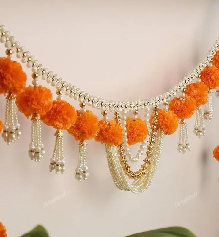 Divyakosh Handmade Marigold Flower with Moti Toran, Bandarwal Door Hanging 94 cm (37 Inch) | Festive Indian Home Decor - view 3