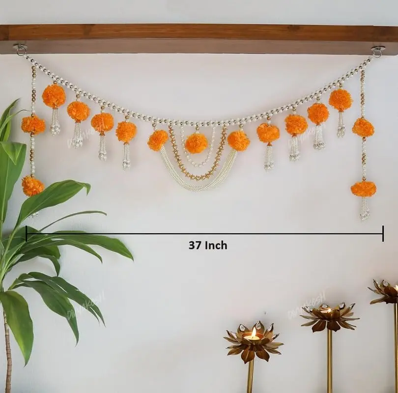 Divyakosh Handmade Marigold Flower with Moti Toran, Bandarwal Door Hanging 94 cm (37 Inch) | Festive Indian Home Decor - view 6