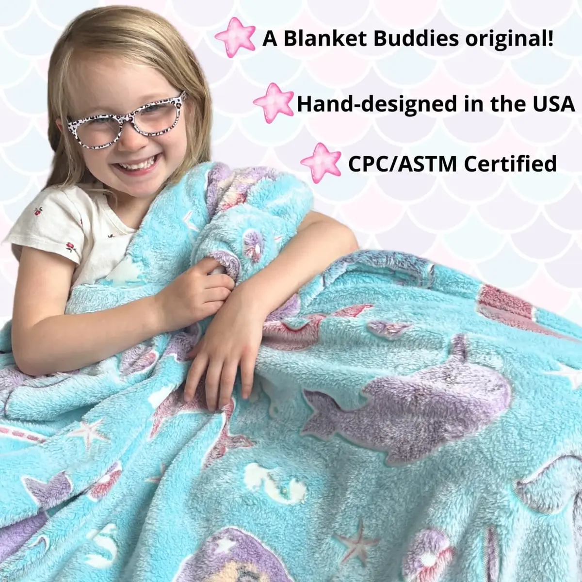 Blanket Buddies Mermaid Narwhal Throw Blanket Glow in The Dark 127cm x 152cm (50" x 60") | Cozy Fleece for Kids - view 4