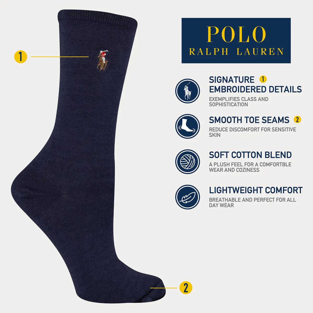 POLO RALPH LAUREN Women's Classic Embroidered Pony Crew Socks, 3 Pairs | Soft Cotton Comfort & Timeless Style - view 3