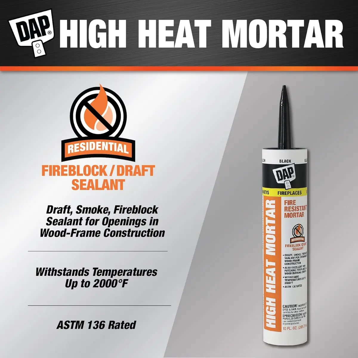DAP High Heat Mortar Fire Stop Caulk 10.1 oz. Pack of 2 | No Size, Black, US-Made - view 2