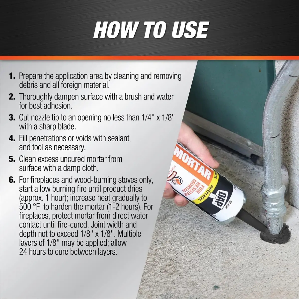 DAP High Heat Mortar Fire Stop Caulk 10.1 oz. Pack of 2 | No Size, Black, US-Made - view 3