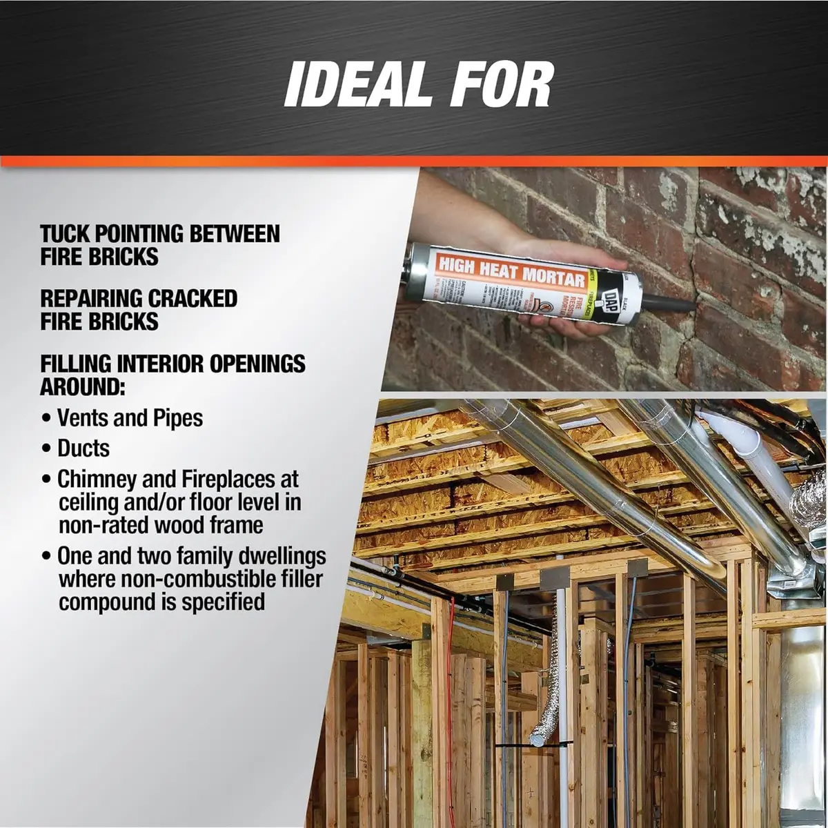 DAP High Heat Mortar Fire Stop Caulk 10.1 oz. Pack of 2 | No Size, Black, US-Made - view 4