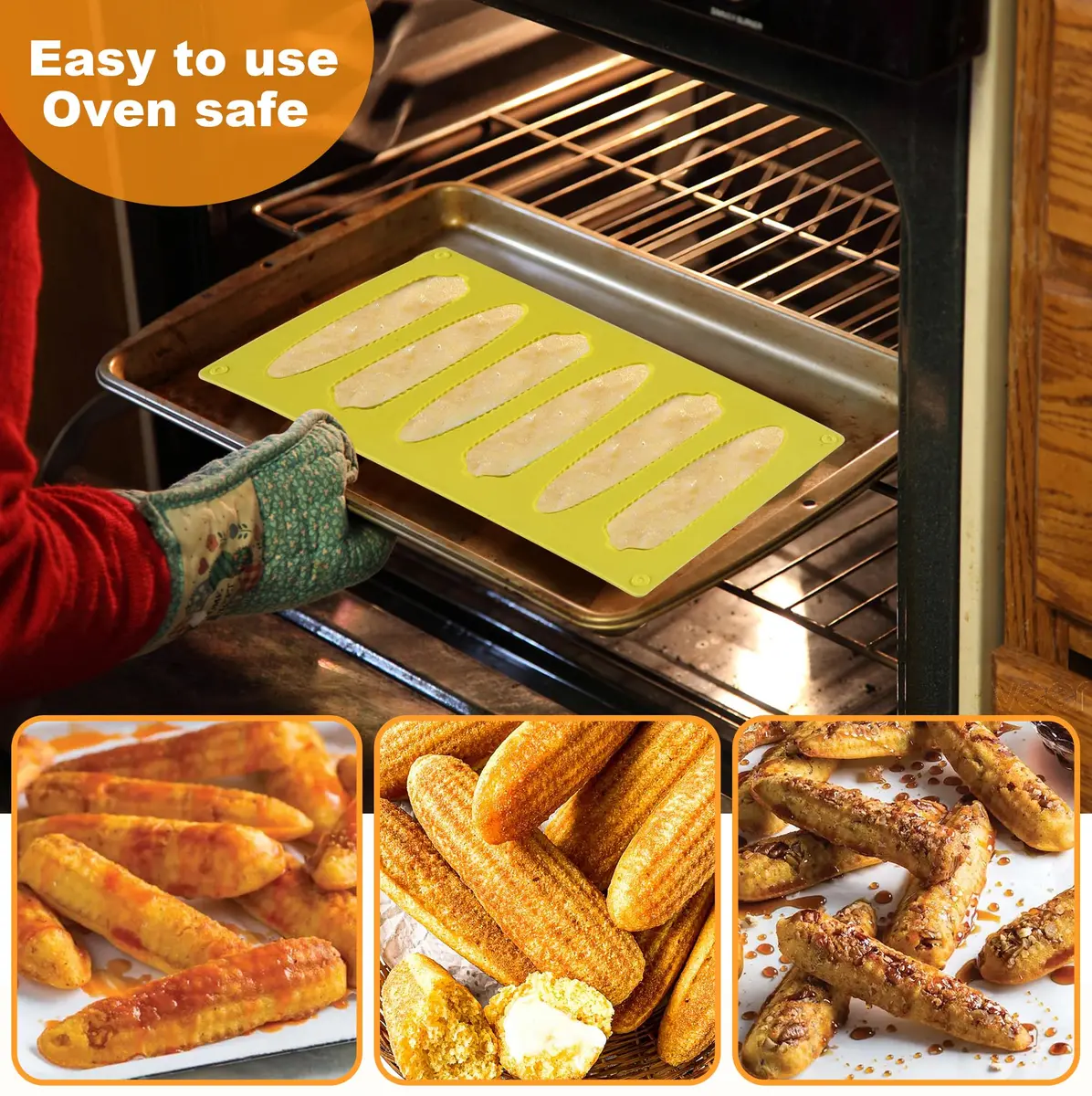 Sidosir Corn Stick Mold Silicone for Baking | 6-Cavity Non-Stick Cake Pan (11" x 6.3") - view 5