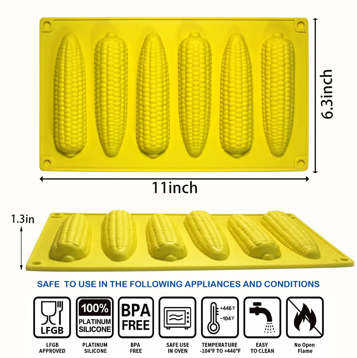 Sidosir Corn Stick Mold Silicone for Baking | 6-Cavity Non-Stick Cake Pan (11" x 6.3") - view 2