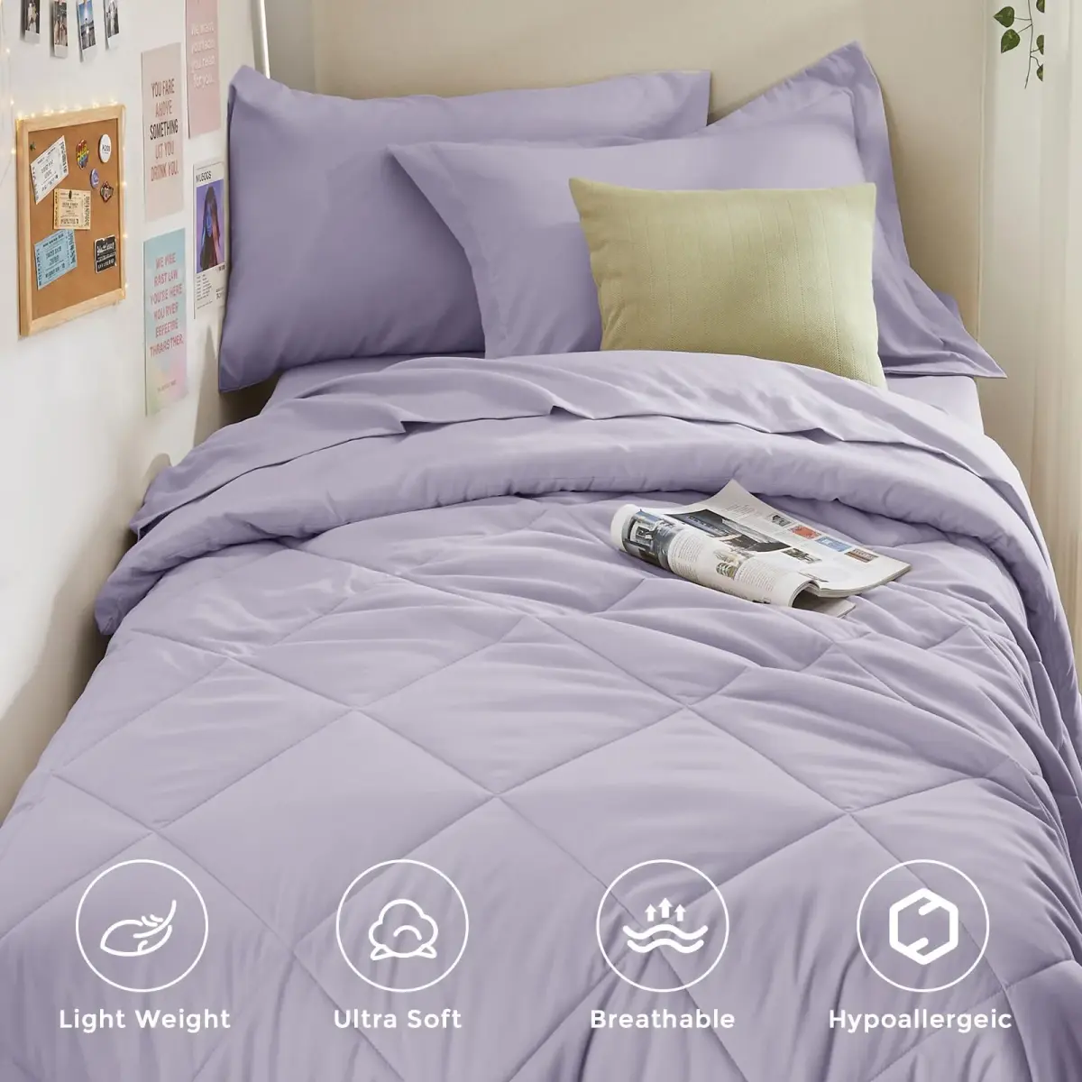 HEVUMYI 5-Piece Twin Comforter Set, Light Purple Bed in a Bag | 156cm x 203cm (68"x 88") Comforter - view 2