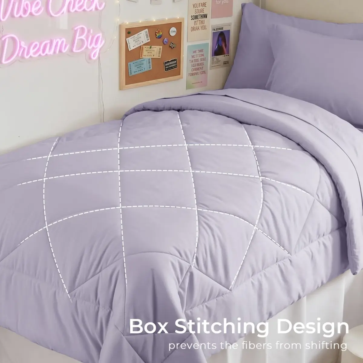 HEVUMYI 5-Piece Twin Comforter Set, Light Purple Bed in a Bag | 156cm x 203cm (68"x 88") Comforter - view 3