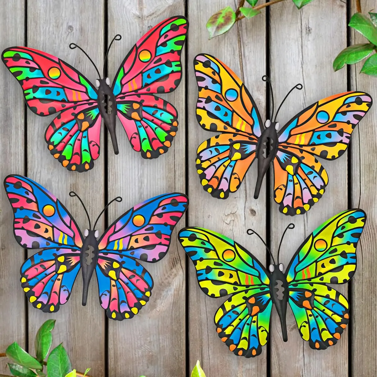 Daogtc 4 Pack Outdoor Butterfly Wall Decor - 9.6 inches Metal Butterfly Wall Art Decor for Yard Fence Garden Patio Balcony - main product image