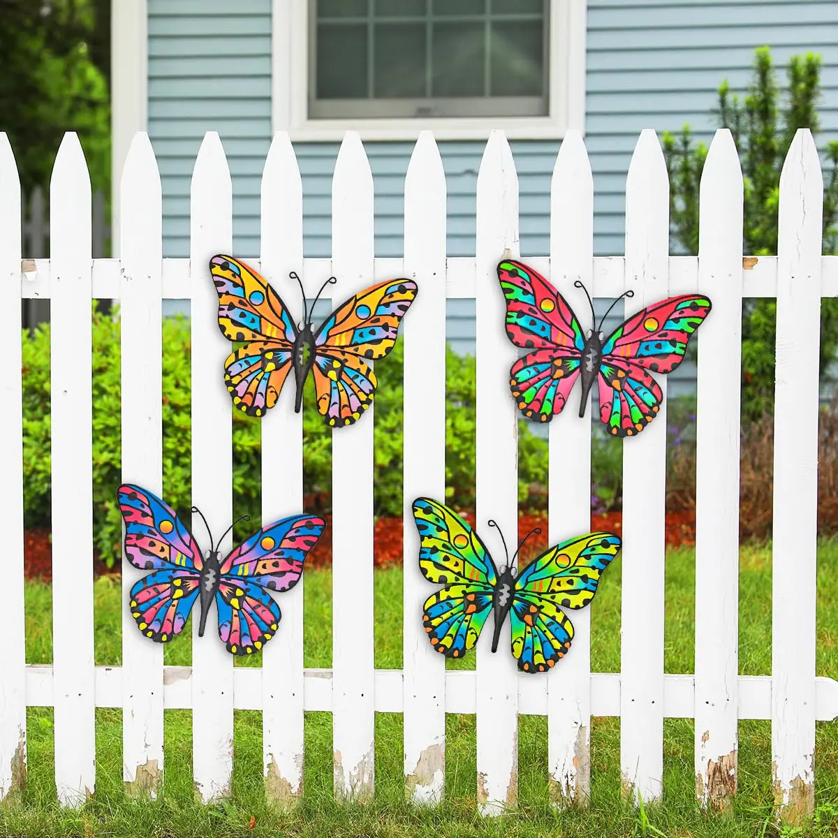 Daogtc 4 Pack Outdoor Butterfly Wall Decor - 9.6 inches Metal Butterfly Wall Art Decor for Yard Fence Garden Patio Balcony - view 6