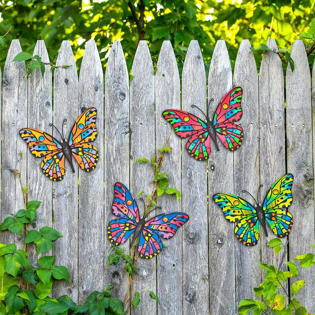 Daogtc 4 Pack Outdoor Butterfly Wall Decor - 9.6 inches Metal Butterfly Wall Art Decor for Yard Fence Garden Patio Balcony - view 2