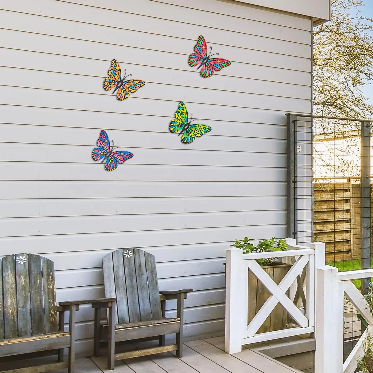 Daogtc 4 Pack Outdoor Butterfly Wall Decor - 9.6 inches Metal Butterfly Wall Art Decor for Yard Fence Garden Patio Balcony - view 3