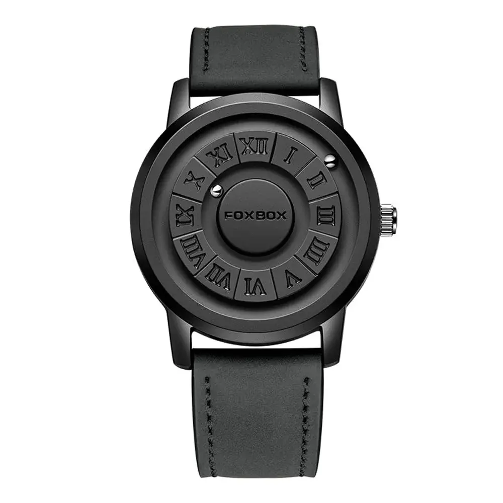 Weicam Unisex Magnetic Levitation Balls Dial Quartz Watch 42mm (Black Leather) | Unique Roman Numeral Design - main product image