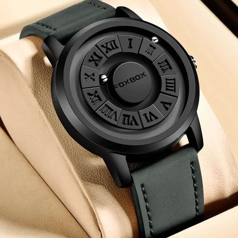 Weicam Unisex Magnetic Levitation Balls Dial Quartz Watch 42mm (Black Leather) | Unique Roman Numeral Design - view 3