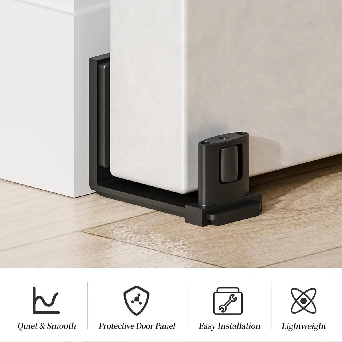 BONIKLUBA Sliding Barn Door Bottom Floor Guide, Adjustable U Shape, Black | Space-Saving, No-Groove, Suitable for Glass Doors - view 6