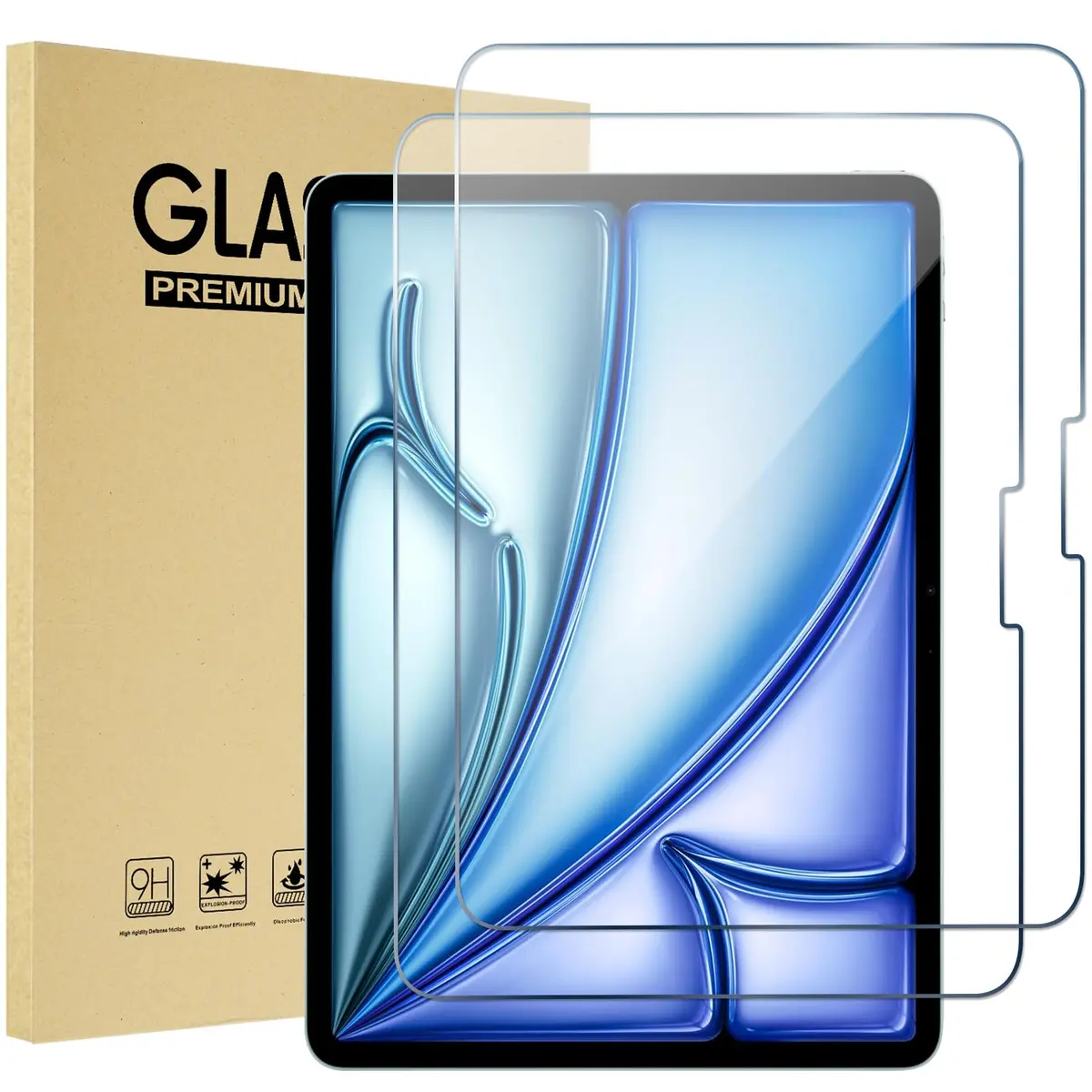 ProCase 2 Pack Tempered Glass Screen Protector for iPad Pro 13 Inch (M4) & iPad Air 13 Inch (M2/M3) 2024/2025 Release | 9H Hardness HD Clear - main product image