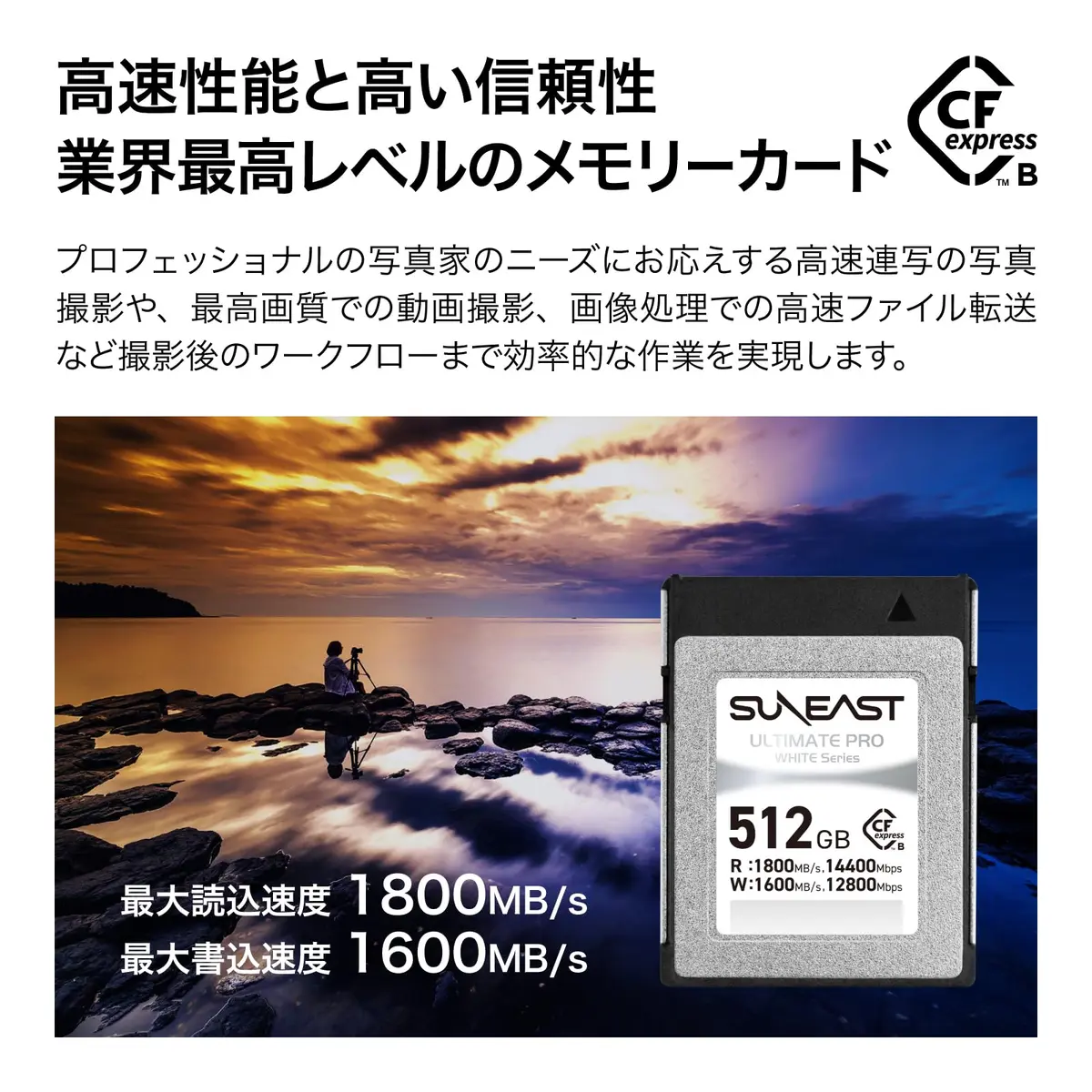 SUNEAST White Series 512GB CFexpress Type B Memory Card | Read 1800MB/s Write 1600MB/s with TLC NAND - view 2