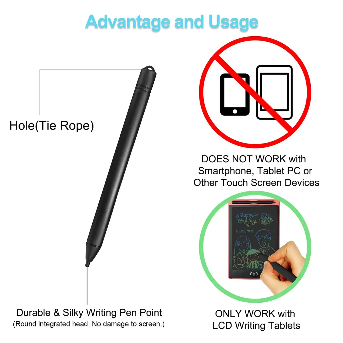 Yemotopro Replacement Stylus Drawing Pen for LCD Writing Tablets | 3 Pack Black, 4.8" with Elastic Lanyard - view 2