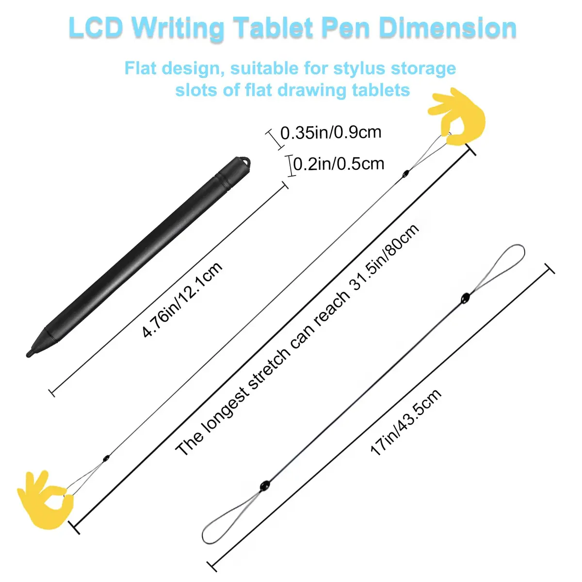 Yemotopro Replacement Stylus Drawing Pen for LCD Writing Tablets | 3 Pack Black, 4.8" with Elastic Lanyard - view 3