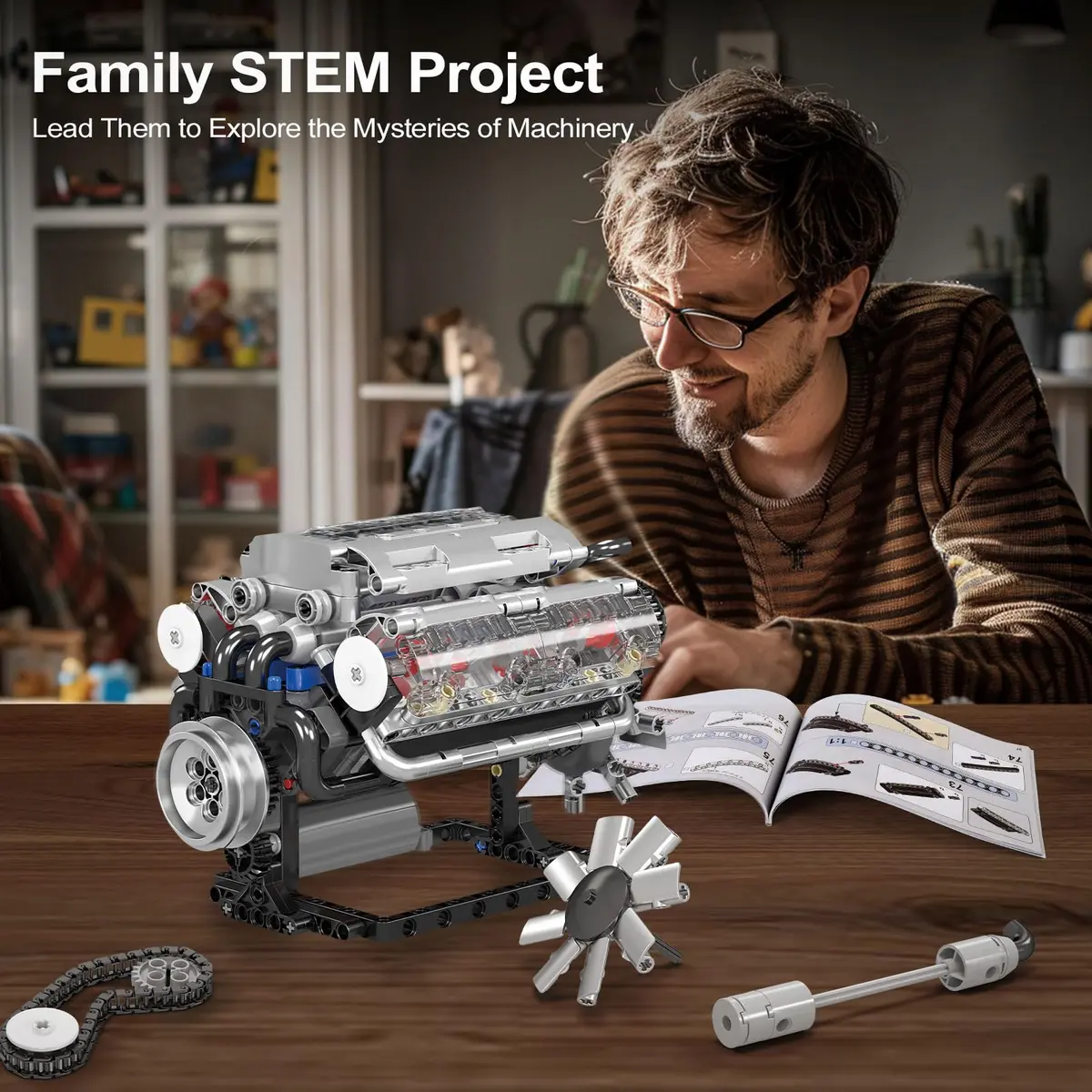 Mould King 10088 V8 Engine Model Kit - 535 Pcs for Adults | Realistic Mechanical Build with Moving Pistons - view 2