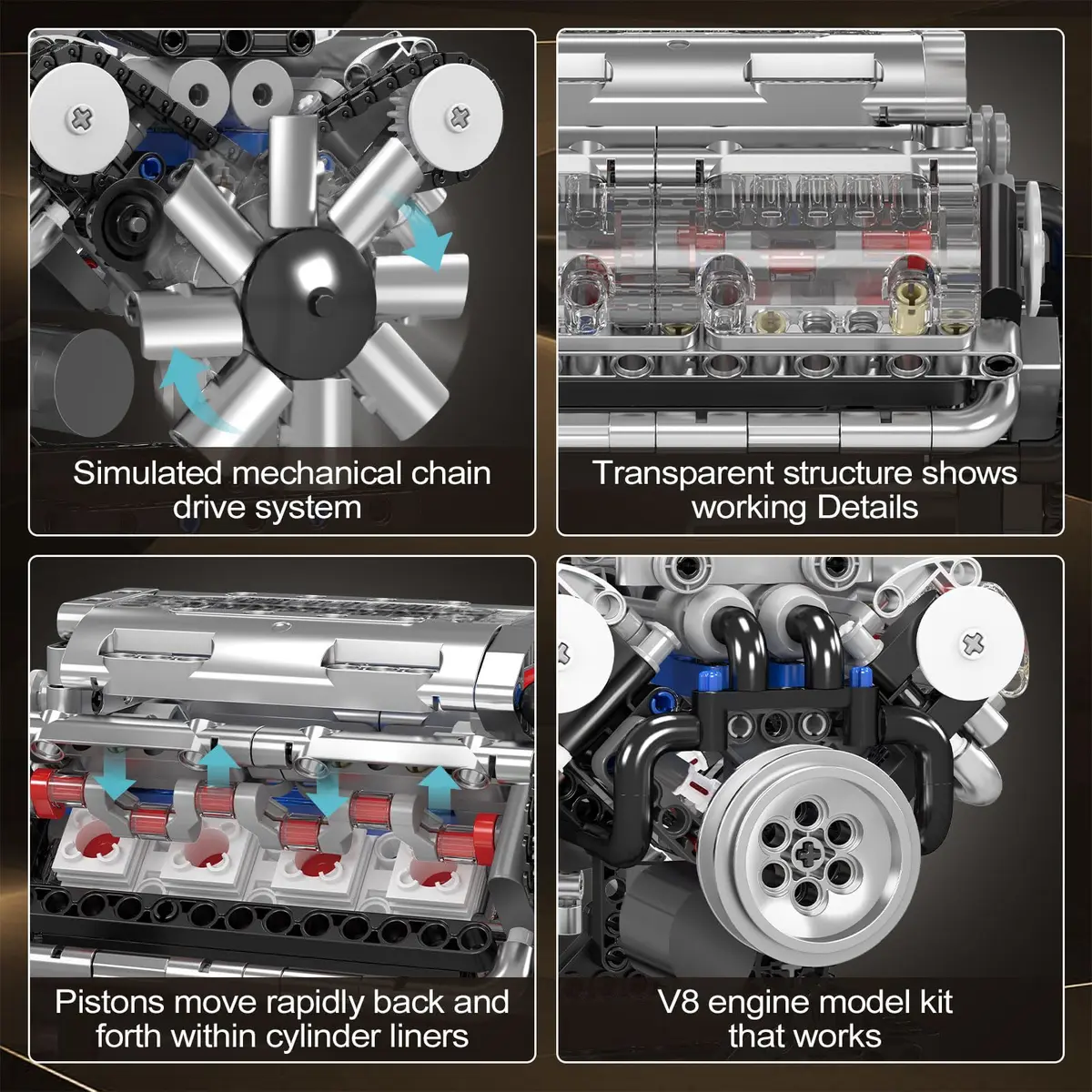 Mould King 10088 V8 Engine Model Kit - 535 Pcs for Adults | Realistic Mechanical Build with Moving Pistons - view 3