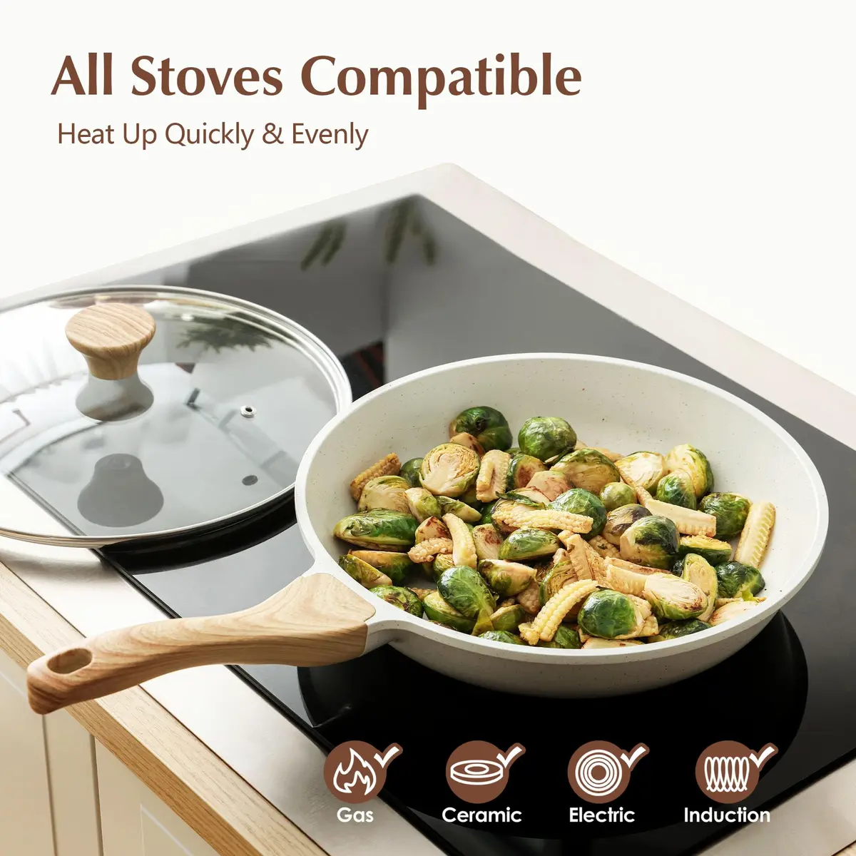 SENSARTE 9.5 Inch Nonstick Ceramic Frying Pan with Lid | PFAS/PTFE/PFOA Free, Induction Compatible - view 5