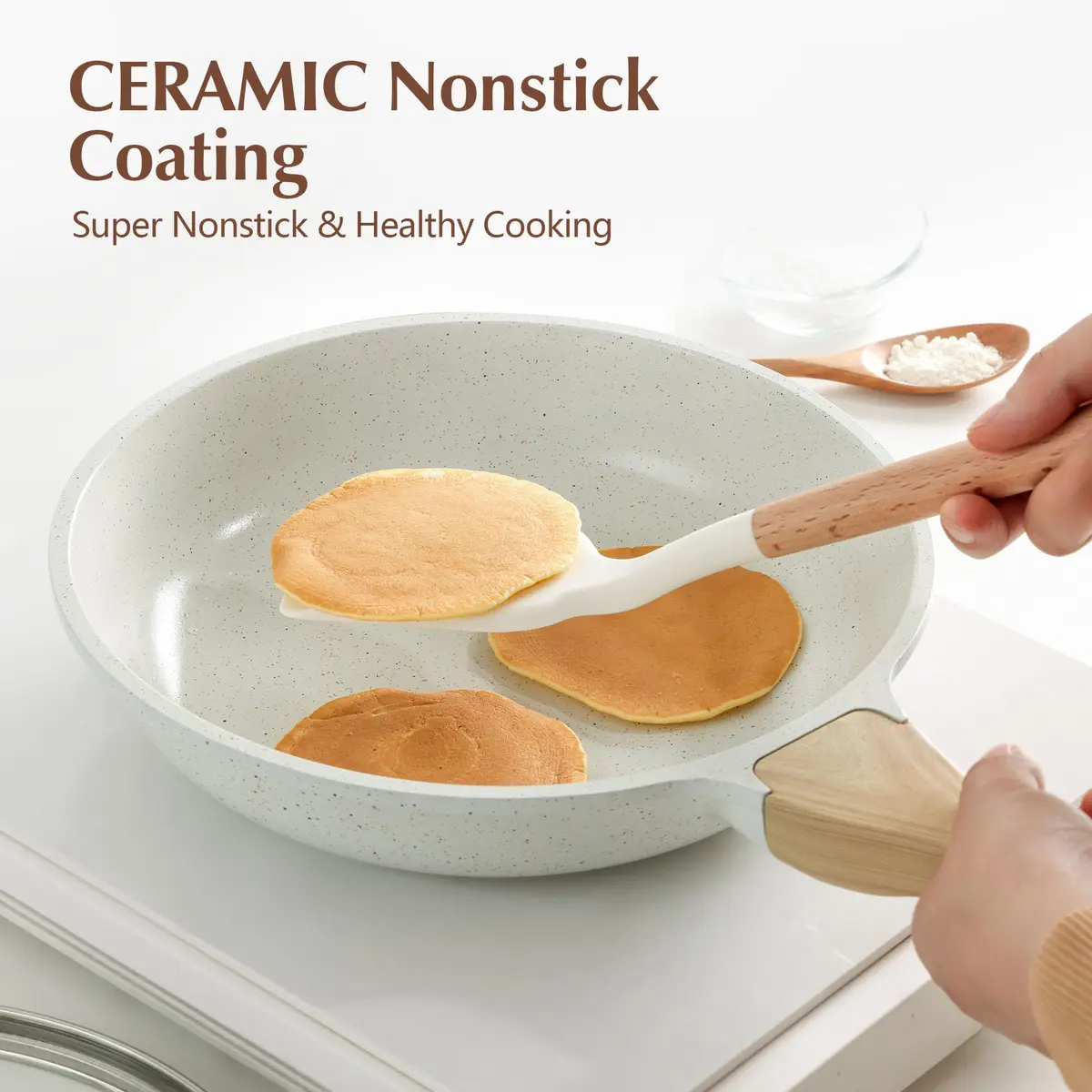 SENSARTE 9.5 Inch Nonstick Ceramic Frying Pan with Lid | PFAS/PTFE/PFOA Free, Induction Compatible - view 7