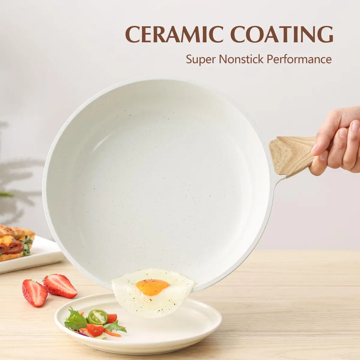 SENSARTE 9.5 Inch Nonstick Ceramic Frying Pan with Lid | PFAS/PTFE/PFOA Free, Induction Compatible - view 4