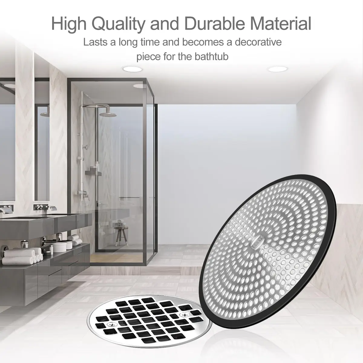 LEKEYE Black Shower Drain Hair Catcher Strainer 11.9cm x 11.9cm x 1cm | Prevents Clogs & Catches Hair - view 6