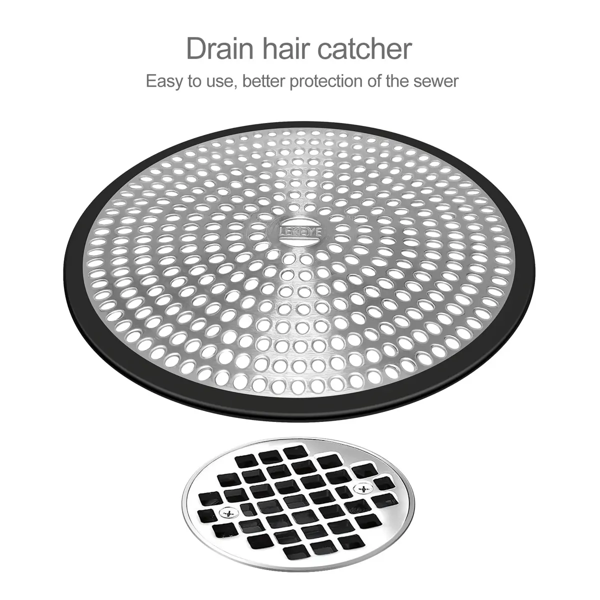 LEKEYE Black Shower Drain Hair Catcher Strainer 11.9cm x 11.9cm x 1cm | Prevents Clogs & Catches Hair - view 2