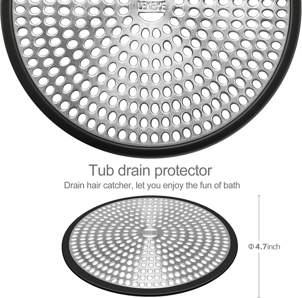 LEKEYE Black Shower Drain Hair Catcher Strainer 11.9cm x 11.9cm x 1cm | Prevents Clogs & Catches Hair - view 3