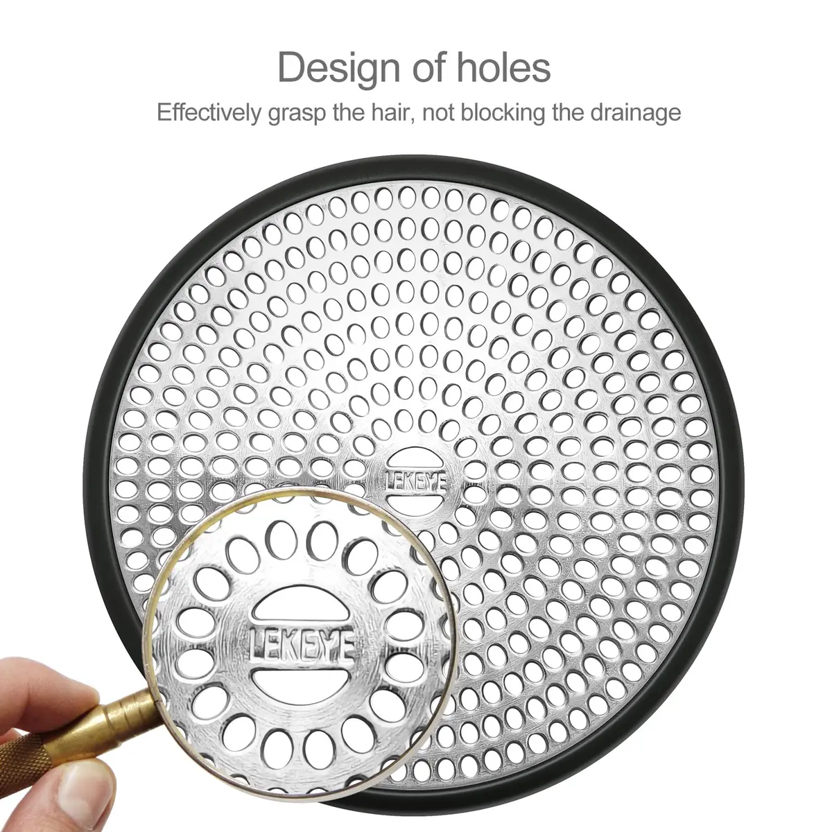 LEKEYE Black Shower Drain Hair Catcher Strainer 11.9cm x 11.9cm x 1cm | Prevents Clogs & Catches Hair - view 4
