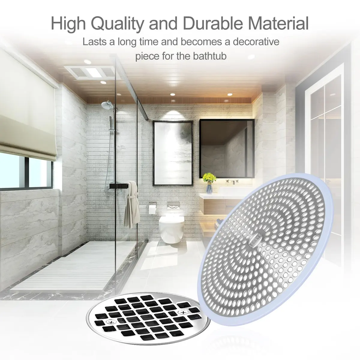 LEKEYE Shower Drain Hair Catcher Stainless Steel & Silicone Light Blue | Prevents Clogs & Catches Hair - view 6