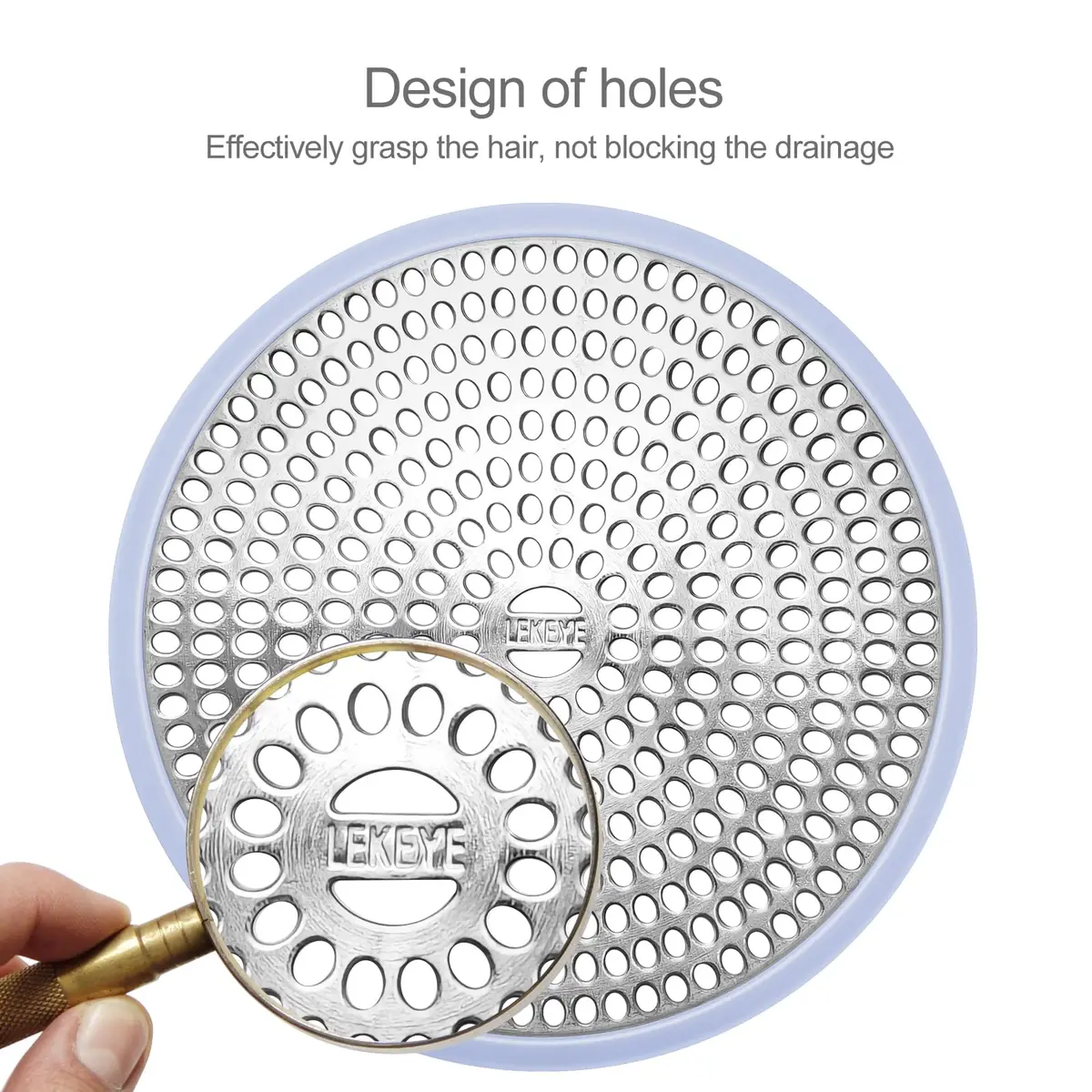 LEKEYE Shower Drain Hair Catcher Stainless Steel & Silicone Light Blue | Prevents Clogs & Catches Hair - view 4