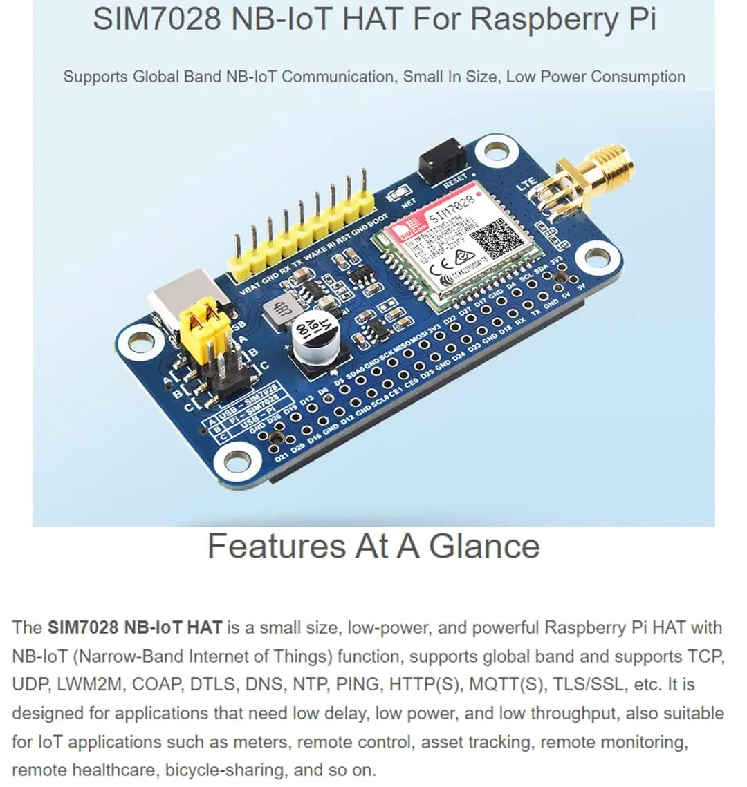 Wonrabai SIM7028 NB-IoT HAT for Raspberry Pi 5/4B/3B+/2B/Zero/Zero 2W | Global Band NB-IoT Support - view 2