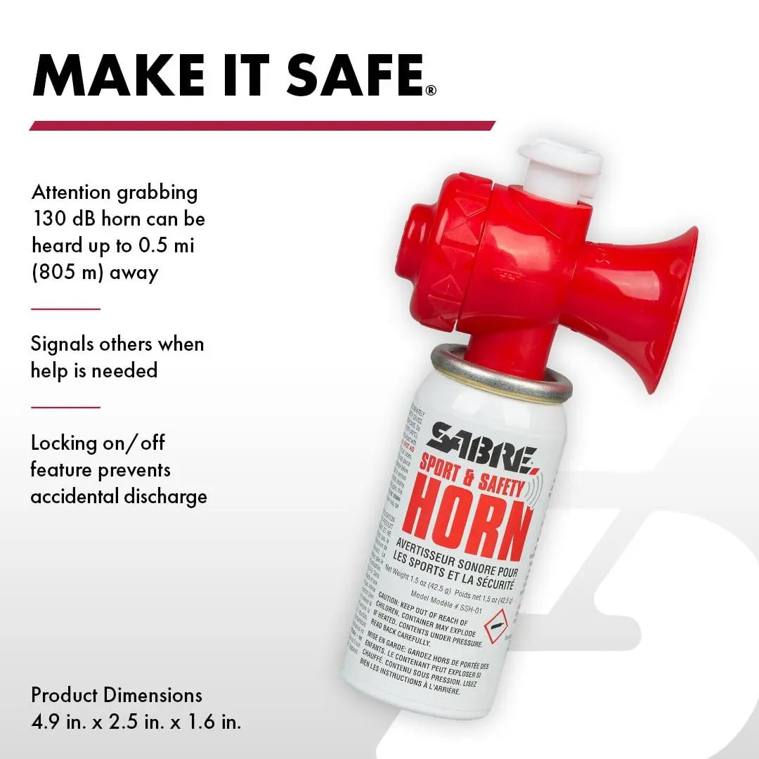 SABRE Sport and Safety Horn, 130 dB Air Horn, 60 ¼ Second or 25 ½ Second Bursts | Compact, Audible Up To ½ Miles - view 2
