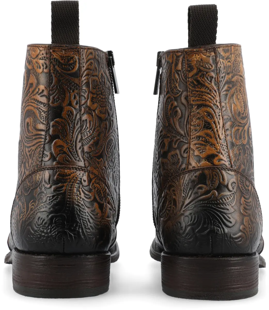 TAFT Mens Lewis Genuine Leather Floral Embossed Sidezip Ankle Boot 13 Medium | Cushioned Block Heel Casual Dress Shoe - view 3