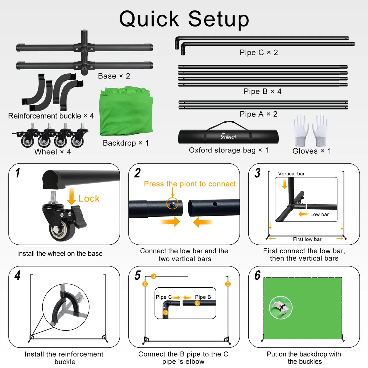 SHIRTAL 7x6.5ft Green Screen Backdrop Kit with Movable Wheeled Stand for Video & Photography - view 5