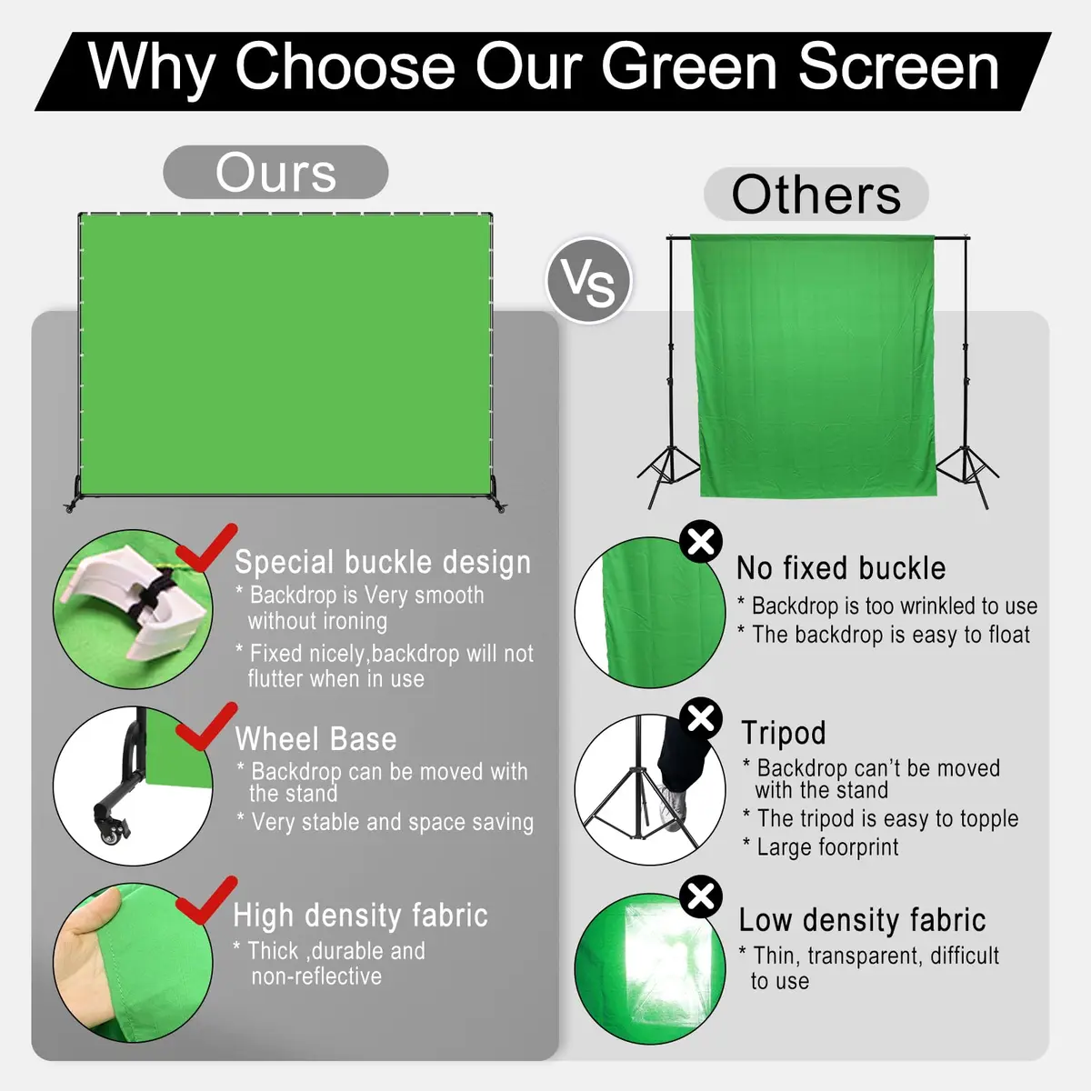 SHIRTAL 7x6.5ft Green Screen Backdrop Kit with Movable Wheeled Stand for Video & Photography - view 2